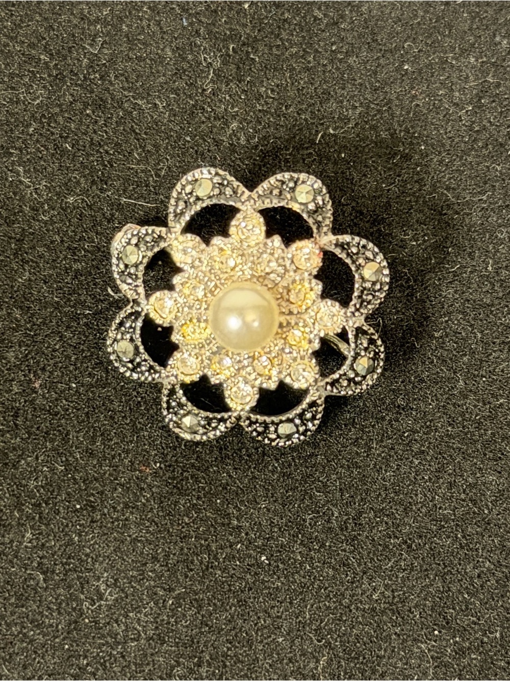 Vintage 925 Sterling Silver Marcasite & Pearl Flower Brooch Pin Floral Estate 4g